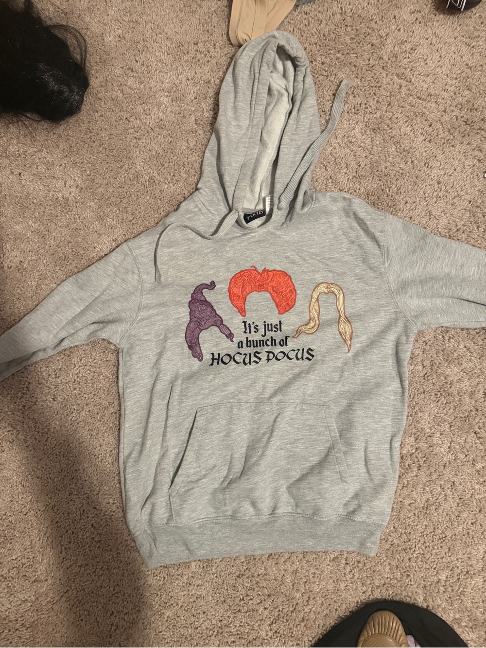 Disney Gray Hoodie with Red, Purple & Blonde Witch Hair Graphic